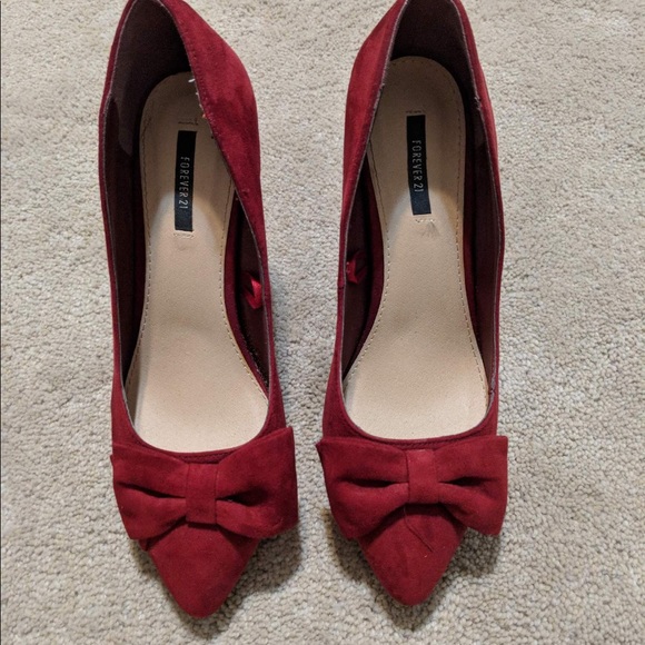 Forever 21 Shoes - 👠 Red Suede Bow Heels | F21